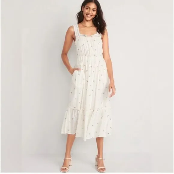 Old Navy | Dresses | Old Navy Sleeveless Waistdefined Embroidered Clipdot Maxi  Dress Cream Floral L | Poshmark